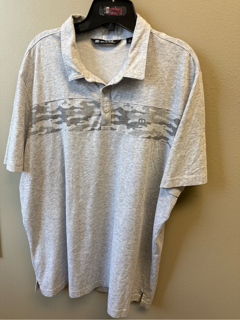 TravisMathew Light Gray Polo with Subtle Gray Camo Band